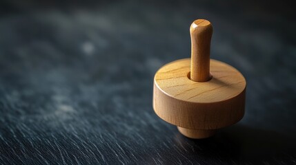 Spinning Wooden Dreidel on Dark Surface, Generative Ai