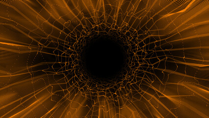 abstract hi-tech sci-fi wiggling parallel lines on black background, futuristic dark tunnel technology background