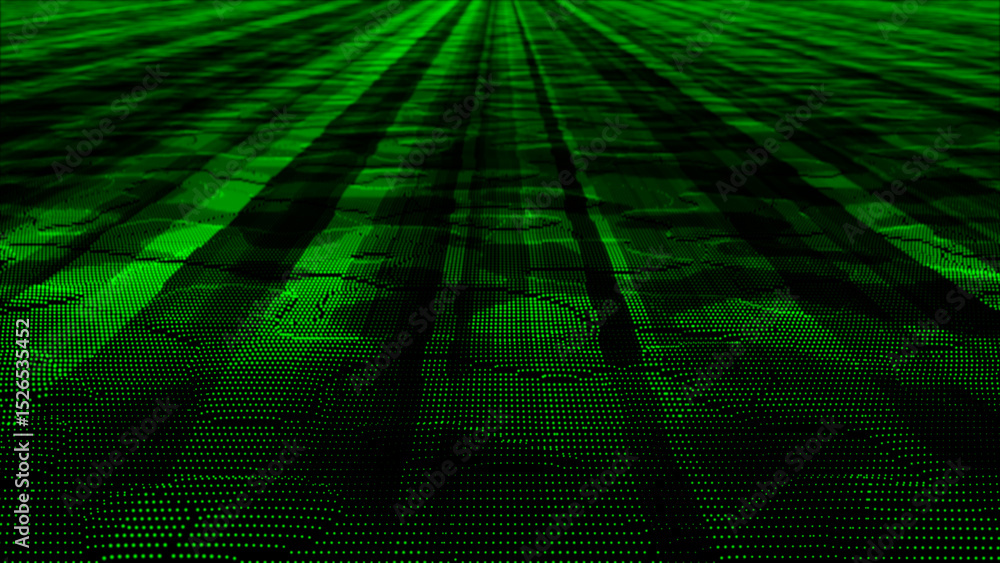 Poster green color digital data flow particles cyber technology futuristic background, sci-fi digital parti