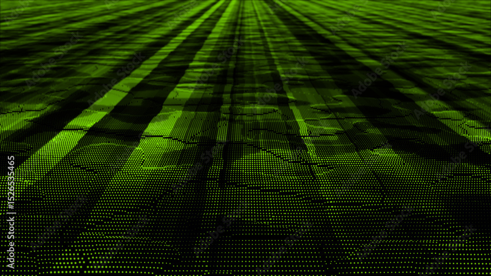Poster lime green color digital data flow particles cyber technology futuristic background, sci-fi digital 