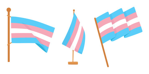 Transgender flag. Set of transgender flag icons isolated on white background. Transgender flag with colored symbol