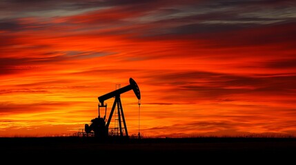 Naklejka premium Oil pump jack silhouette at sunset energy production fossil fuels industrial equipment extraction site texas usa