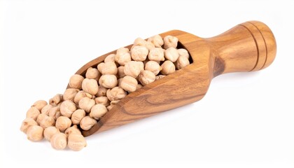 Creamy Chickpeas Neatly Stacked in Wooden Scoop