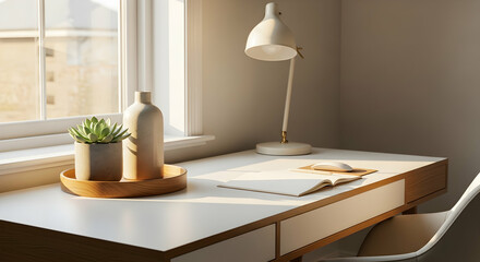 Cozy Workspace In Minimalist Style With Natural Light And Neutral Tones