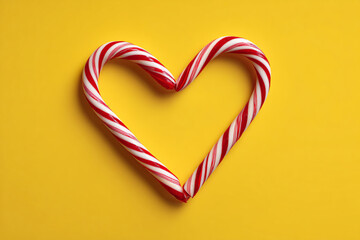 a candy cane shaped like a heart on a yellow background