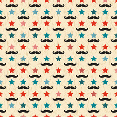 Seamless pattern circus aesthetic stars and mustaches retro background for textiles wallpapers scrapbooking digital art party invitations