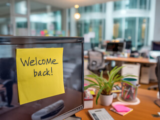 Welcome note on the office monitor