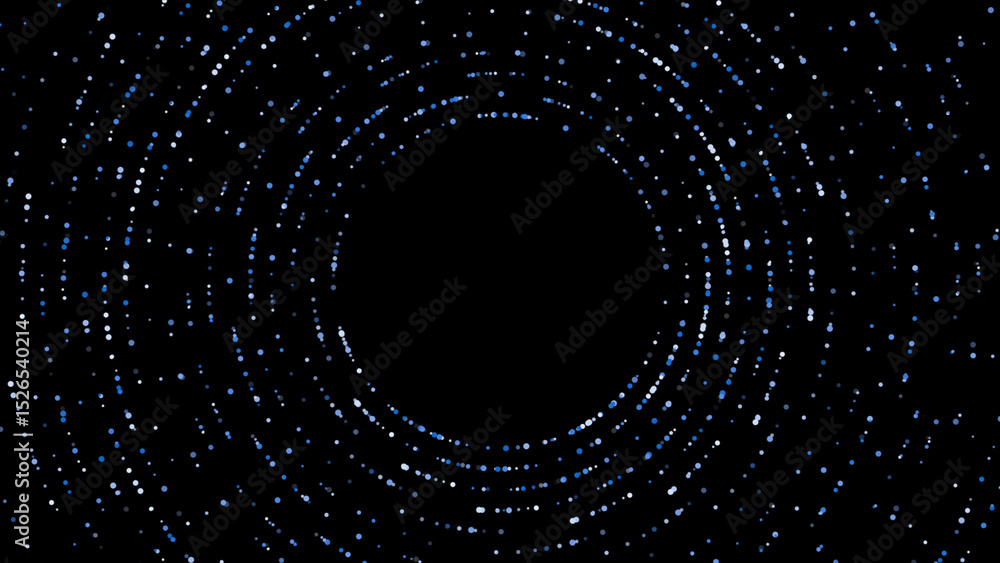 Poster sci-fi futuristic circular dots background for logo reveal or intro, colorful dots rotating on black