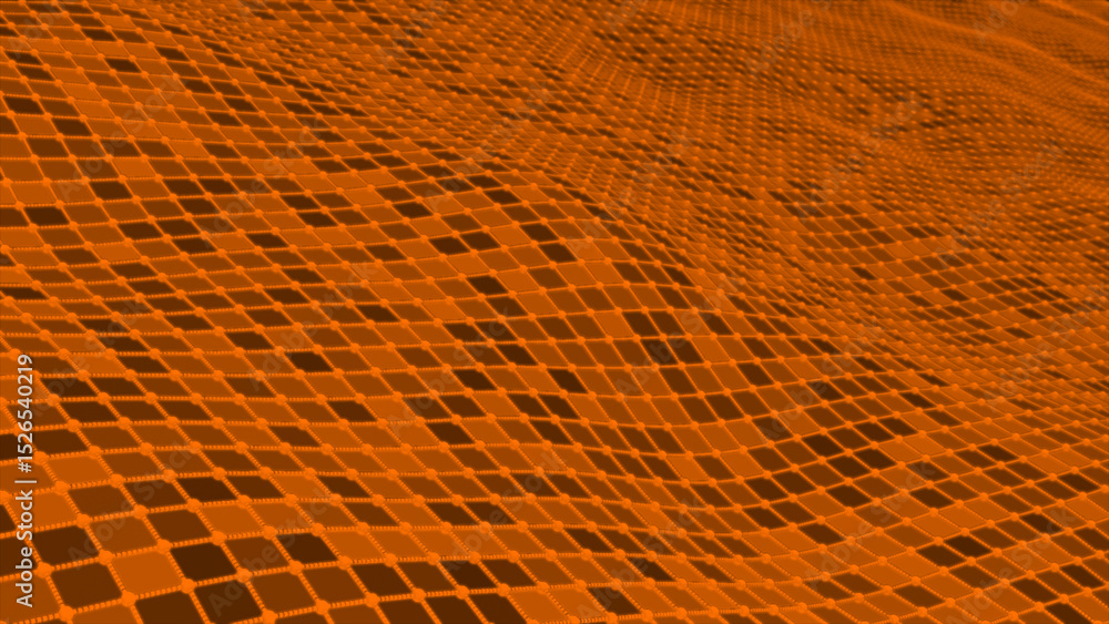 Poster abstract digital orange color wave with lines and dots wave background, digital big data wave techno