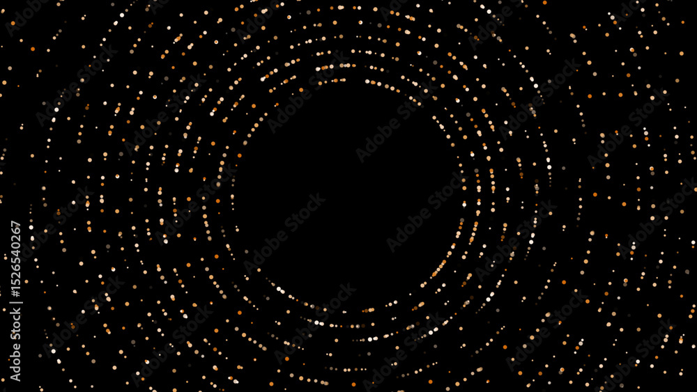 Poster sci-fi futuristic circular dots background for logo reveal or intro, colorful dots rotating on black