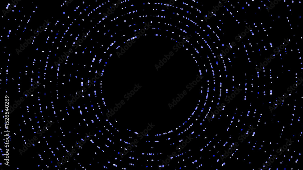 Poster sci-fi futuristic circular dots background for logo reveal or intro, colorful dots rotating on black