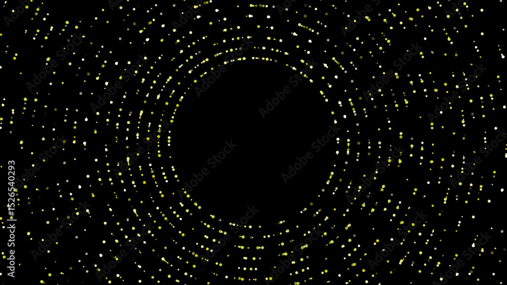 Poster sci-fi futuristic circular dots background for logo reveal or intro, colorful dots rotating on black