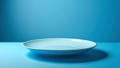 the image showcases a simple yet elegant setting with a focus on a plate. the shallow plate, rendered in a pastel color, rests on a surface of similar tone