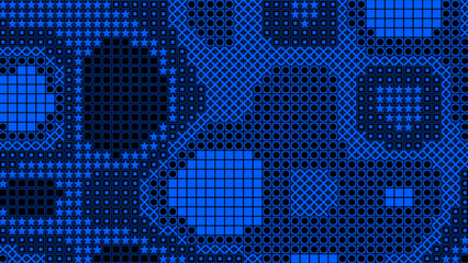 Royal blue color various shapes topography and white scale shader geometrical background