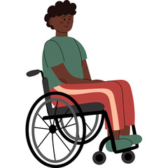 Man sitting in a wheelchair. Empowering illustration promoting diversity, inclusion, and body positivity. Representation of people with disabilities in everyday life.