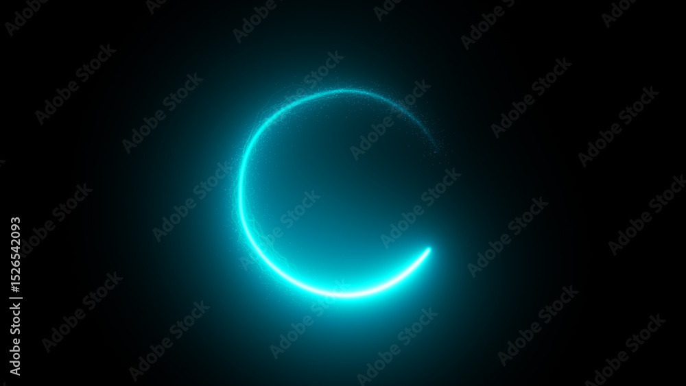 Aufkleber cyan glowing particles element rotating in circular motion on black background, element for intro , 