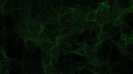 Abstract noisy and grainy dust particles background, Green moving particles dark background