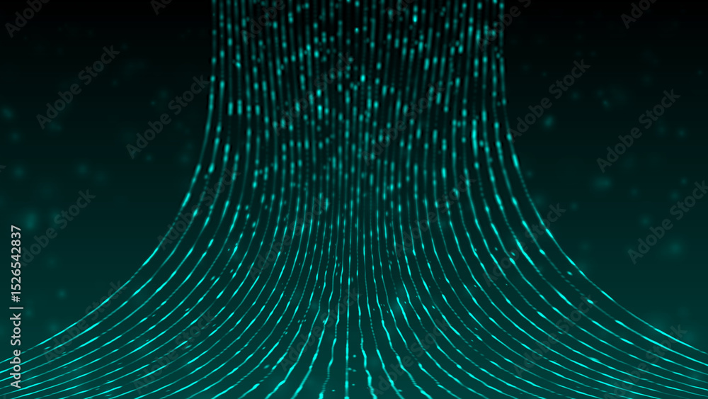 Poster digital flowing of hi-tech 3d data stream through cyber space, glowing sci-fi digital particles tech