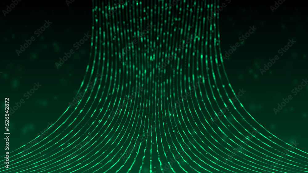 Poster digital flowing of hi-tech 3d data stream through cyber space, glowing sci-fi digital particles tech