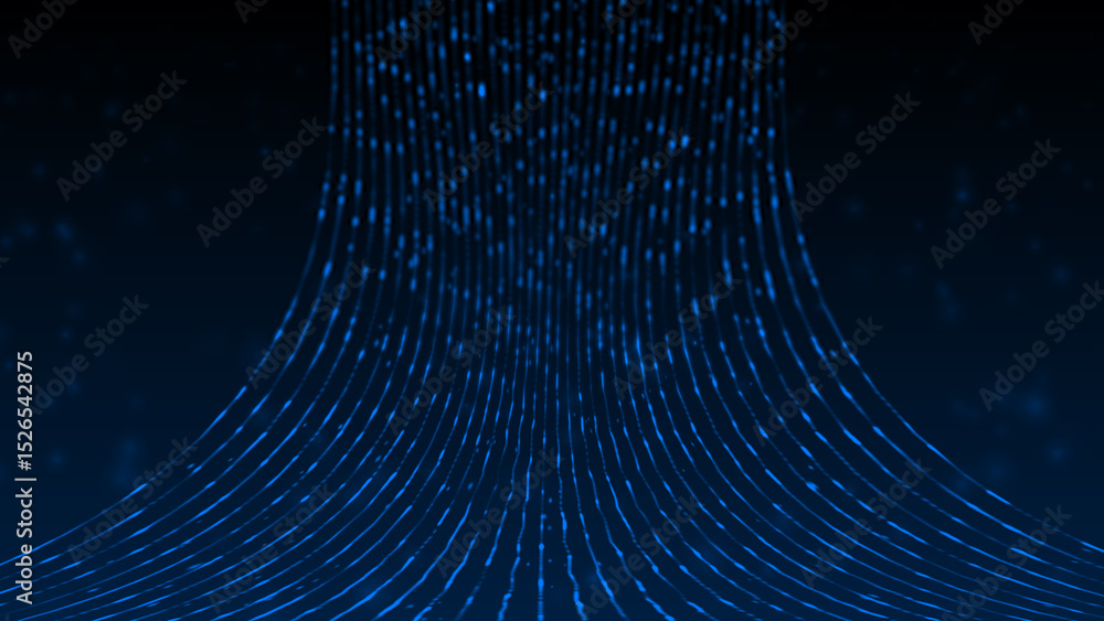 Poster digital flowing of hi-tech 3d data stream through cyber space, glowing sci-fi digital particles tech