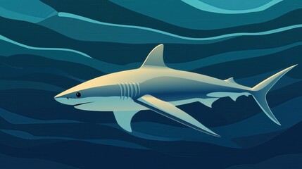 Naklejka premium A smooth and sleek shark swims gracefully through deep blue ocean waters