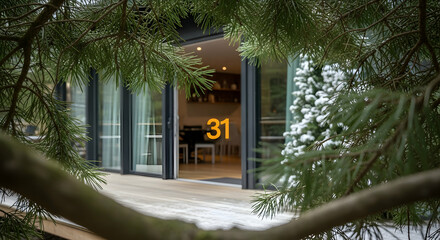 Number Thirty-One On Modern Home Exterior During Winter Season