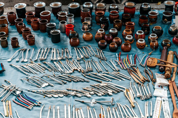 Traditional Mate Gourds and Bombillas for Sale on Buenos Aires Street Market