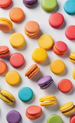 Obraz premium Colorful Macarons on White Background in bright Summer Light