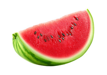 Juicy watermelon slice isolated on black background summer fruit, On Transparent Background