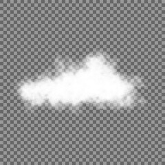 Fototapeta premium White realistic isolated steam or cloud on transparent background. Cloud, nature sky or food smoke symbol. Weather element or pattern art. Cloud texture, fire smoke wave, foggy nature. Cloud png