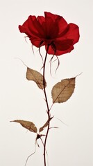 Real pressed red rose field flower petal plant leaf.