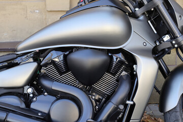 Fragments of a stylish modern motorcycle.