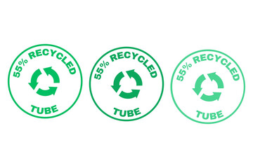 Set of Recycle stamp icon . 55% Recycled tube stamp set.  eco icon set. Recycled items set icons . set of eco icons