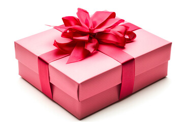pink Gift Box with red Bow and Ribbons on a white background