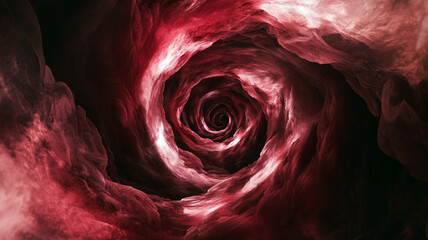 Abstract swirling red vortex of smoke and energy forming spiral shape, perfect for science fiction, fantasy themes, horror covers, or surreal time-travel and dimensional rift designs