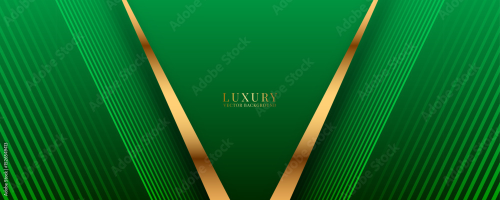 Poster 3d green luxury abstract background overlap layer on dark space with golden diagonal lines decoratio