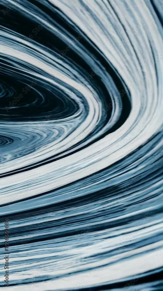 Poster abstract fluid art with curved lines and flowing shapes in cool blues, whites, and deep blacks for a