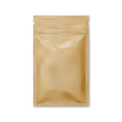 Craft paper pouch mockup, snack brown sachet. Organic food paper bag, realistic zipper design packet. Recycling packaging blank for tea, cookie or candy, no logo or branding