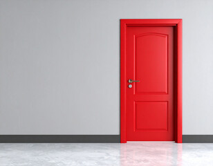 Red door mock up isolated on gray background, copy space	