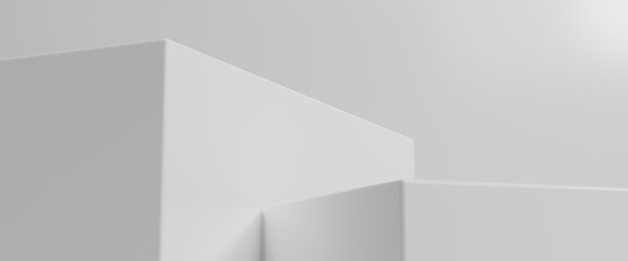 Obraz premium Display product abstract minimal scene with geometric podium platform. Empty podium or pedestal display on white background. Minimalism abstract background, pedestal. 3D rendering illustration