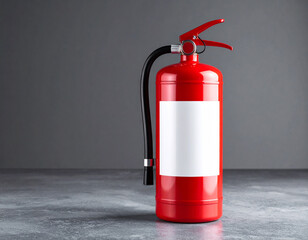 Red fire extinguisher mockup with gray cement background, copy space