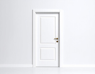 White door mock up isolated on white background, copy space