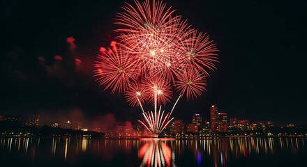 City Celebration: Fireworks Display Over Water