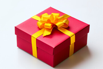 Red Gift Box with Yellow Bow and Ribbons on a white background