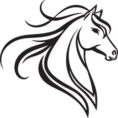 Majestic Equine Portrait: An artistic representation of a horse's head, showcasing flowing mane and a refined, elegant profile. The illustration embodies strength, grace, and freedom.