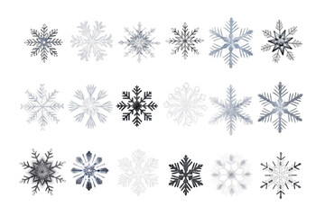 Set of different snowflakes isolated on white background