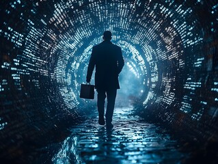 A businessman navigates the uncertain digital landscape