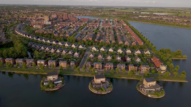 Aerial view of De Stad van de Zon City District in Heerhugowaard, The Netherlands, Modern Neighbourhood focused on Circularity, Sustainability and CO2 neutrality