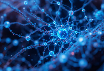 Close-Up of Neurons and Synapses in a Futuristic Neural Network