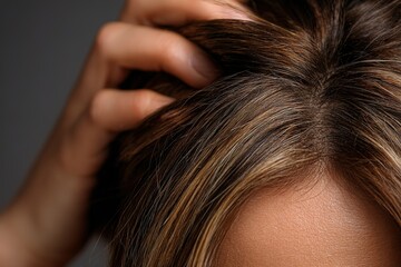 Fototapeta premium Haircare routine highlights hair treatment process focusing on scalp health and vibrant color